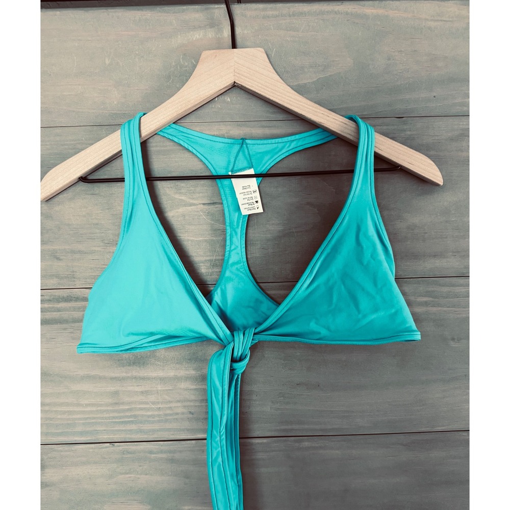 L Space Womens Turquoise Blue Front Knot Racerback Bikini Top Swim Medium USA